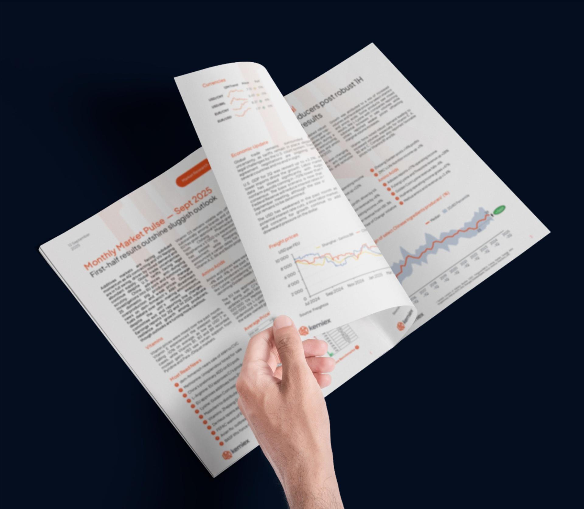 Kemiex chart of gross-profit margin evolution of Chinese ingredients producers in 1H 2025